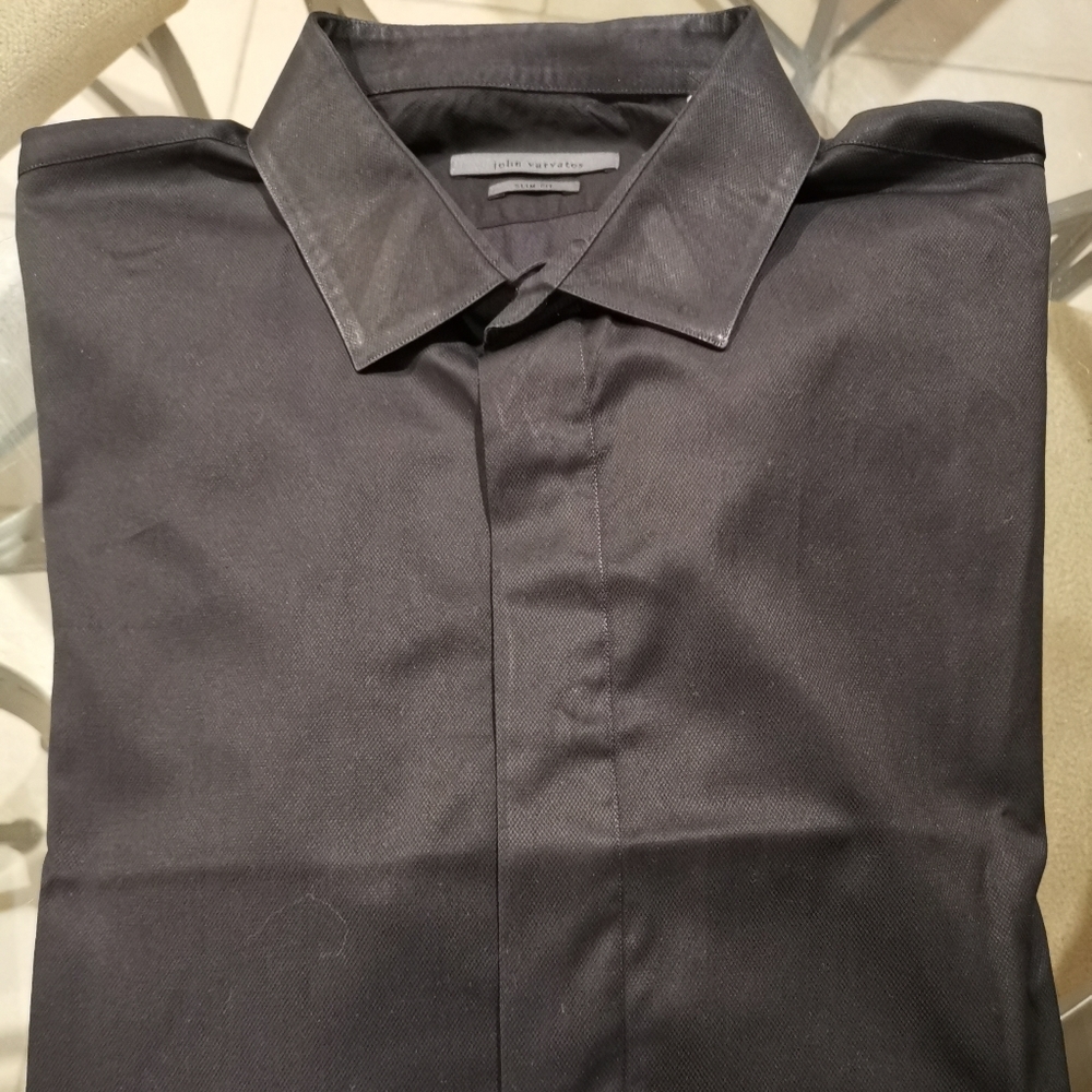 John Varvatos Dress Shirt Black/Textured SlimFitXL